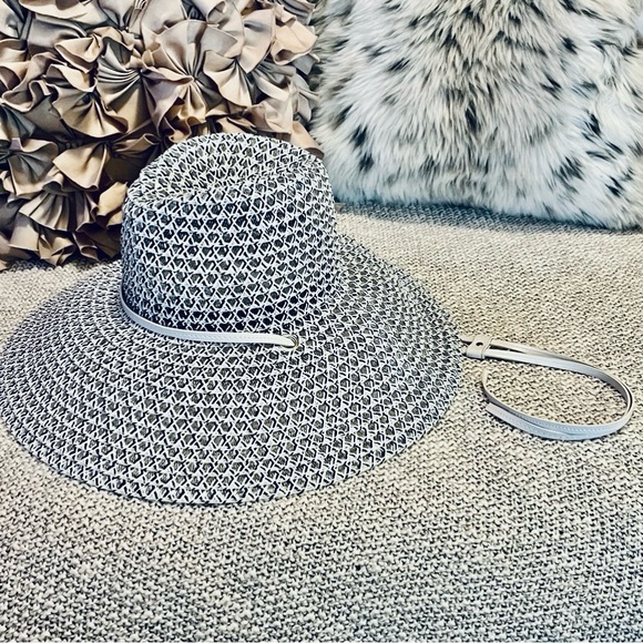 Anthropologie Accessories - Anthropologie Sheer Navy White Sheer Lifeguard Rancher Woven Sun Beach Pool Hat